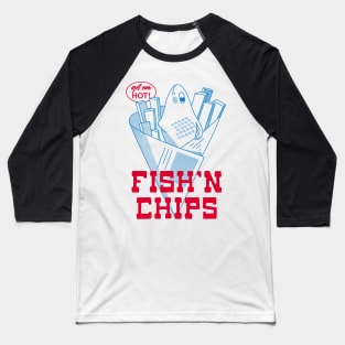 Retro Fish and Chips Design - English Food Baseball T-Shirt